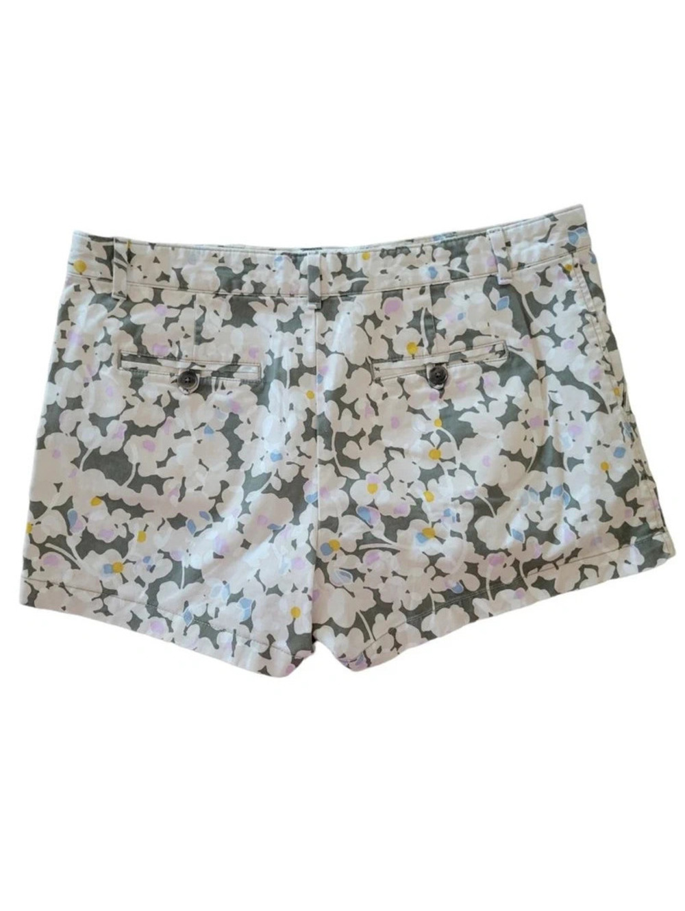 GAP Summer Short Womens Sz 4 Green Cream Floral Chino Mid Rise Pockets Beltloops